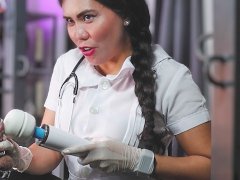 Nurse DominaFire Edging her Slave in Metal Chastity