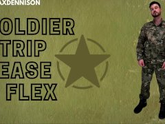 Soldier strip tease and muscle flexing