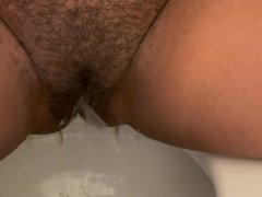 Hairy pussy peeing finally after holding it for hours