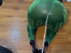 Golden Shower in Green Tights & Heels