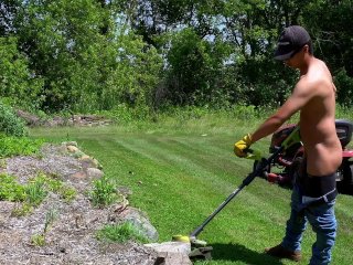 Fit Twink Does Yardwork With His Cock And Ass Exposed!