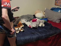 Pup Uses Plushie and Watches Porn