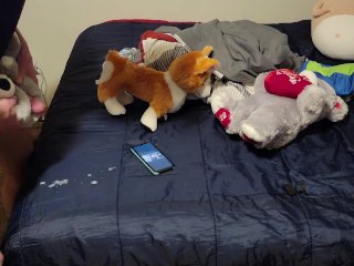Pup Uses Plushie And Watches Porn