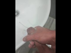 Huge cumshot in the sink after bathroomm