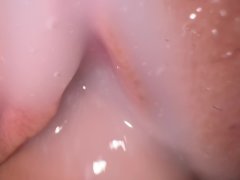 Beautiful pussy covered in lubricant and cum