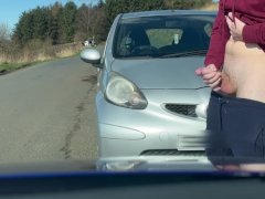 TEEN CAUGHT JERKING ON PUBLIC ROAD BY COUPLE