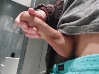 Horny Teen Bisexual Boy Stroking His Dick And Shooting A Lot Of Cum In Public Male Restroom