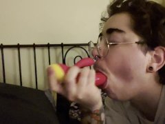 Horny Queer FtM Giving Head to Dildo - Free Blowjob Teaser