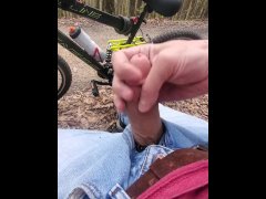 Outdoor  jerking off on break from bike ride