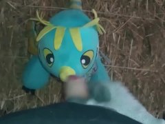 He entertains himself with Stormfly dragon in the barn on Sina's ankle and cum on her