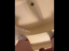 SUBMISSIVE GUY DESPERATELY PEE IN THE TUB AND MOANS IN RELIEF