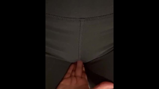 Teasing her pussy in leggings
