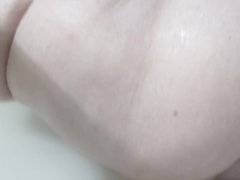 Chubby bottom bitch fucks dildo in shower