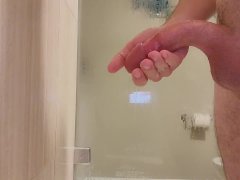 Double Cumshot with the first one Ruined in the Hotel Shower
