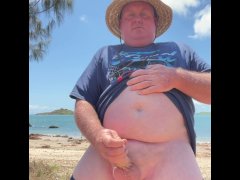 Wanking on public beach & cum