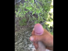 Stopped to cum on while working in the woods