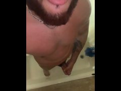 Young Latino papihorny in the shower