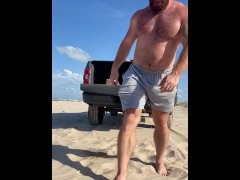 Beefy Bodybuilder Caught Pissing on Public Beach OnlyfansBeefBeast Hung Hot Hairy Musclebear Peeing