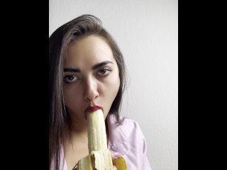 Deep Blowjob to a Banana, Ending inHer Mouth...