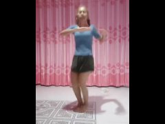 Cute slim Asian girl fitness and music real amateur homemade