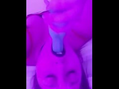 Slut sucking a very tasty dildo