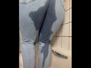 Pee desperation shaking in my jeans to release, wetting my pants, wetting my jeans, peeing myself