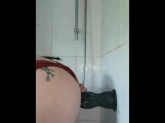 I fuck my ass with a monster dildo in the shower