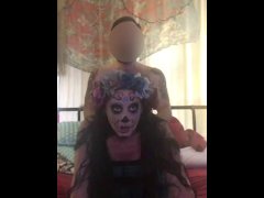 Sugar skull Latina invites me over to suck and fuck