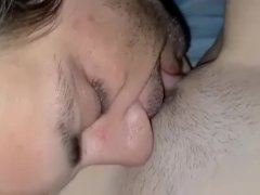 POV husband fucks wife with dildo and eats his cum