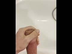 POV solo male stroking his big hard dick until strong orgasm
