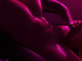 Pink and Blue Lights Horny hot Oiled Guy Jerking off His Hard cock Then Cumshot for you