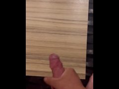 Jerking off and cumming on a table