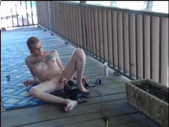 Playing with a sex machine on my porch