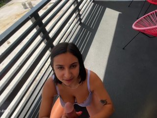 Big Titty Teen Gets Caught andCreampied in Rough BalconyFuck