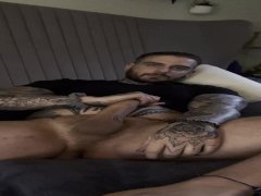 Horny tattoed guy loves to jerks off his 9 inch dick every time his alone