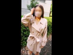 Trained married woman exposes herself outdoors in a nude coat and seeks a passing man's penis in a p