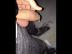 Mountain uncut cock pissing in the snow