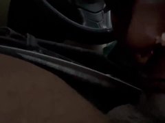 Ebony sucks dick in car