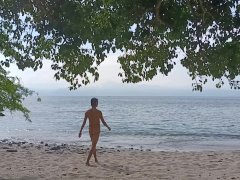 Quick skinny dip at public beach. Naked in nature