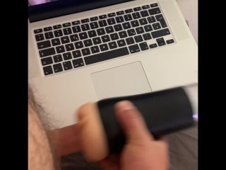 Jerking with Toy and_Cumming with Porno_Film