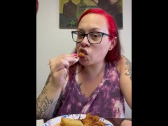 BBW stepmom MILF foodie eats with tits out your POV