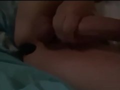 Jerk off my big cock with a vibrator in my ass