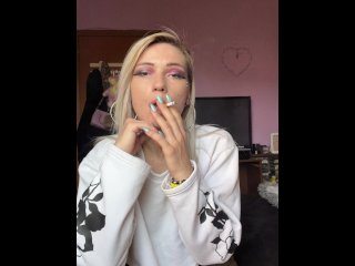 SexyBlonde High School Girl Smokes_a Cigarette