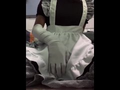 Femboy in maid dress strokes his cock