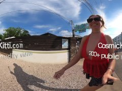 360º VR | Busty girlfriend flashes pussy and tits in bar