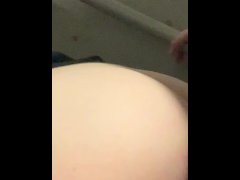 Horny slut sucks and fucks in public parking garage. Tight wet pussy.