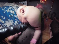 Fucking Sissy Ass On Xxl Ribbed Dildo Extrem Anal Insertion