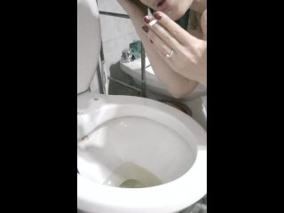 Busty Milf Smoking Peeing in Panties.Eat Peed Pants and_Suck Peed_Water Right from Toilet, Spit Hot