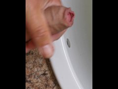 Quick cum in a sink with uncut COCK