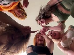Group POV Foot Domination Party With Five Goddesses - Sock Smelling